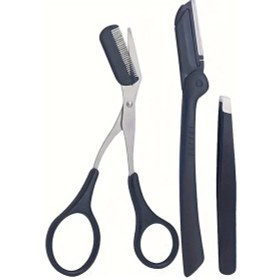 Resim Willowhaven Siyah 3lü Kaş Bakım Seti, Tüy Alma Makası Cımbız Makas Erkek Kadın 