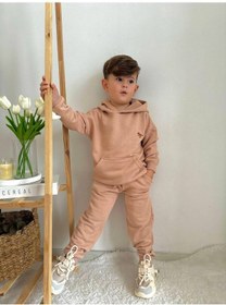 Resim Jolly Kids Erkek Çocuk Dino Nakışlı Kanguru Cepli Kapüşonlu Takım Somon 