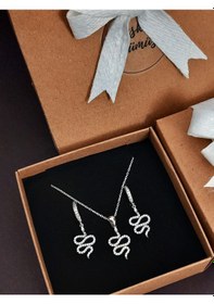 Resim Gümüş Yılan Tasarım Kolye Küpe Kadın Set Yılbaşı Yeni Yıl Hediye 