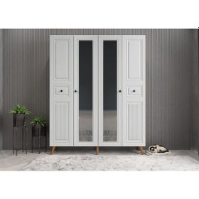 Resim Nossa Membran 4 Kapaklı Portmanto Montaj Dahil Ceviz Beyaz 140 Cm 