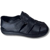 Resim Comfort Siyah Hakiki Deri Comfort Tabanlı Erkek Sandalet Yazlık Ayakkabı 40 Siyah 
