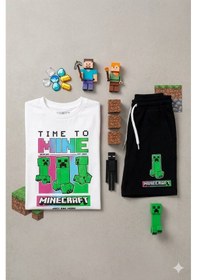 Resim Cg Kids Minecraft Erkek Çocuk Tshirt & Şort Alt Üst Takım Süper Kalite Siyah 