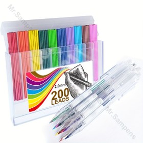 Resim Renkli Otomatik Kalem Seti 200 Kurşun Kalem, 10 Şeffaf Kalem 