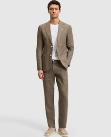 Resim Cacharel Kahverengi Slim Fit Beli Lastikli %100 Keten Pantolon Hardal 