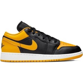 Resim Nike Air Jordan 1 Low Gs Leather Sneaker Hakiki Deri Siyah Sarı Unisex Spor Ayakkabı 