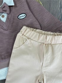 Resim Bebicix Papyonlu Gömlek Yaka Simetrik Kesim Pantolon 2'li Erkek Takım Kahverengi 