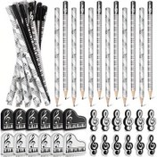 Resim 24'lü Ahşap Müzik Kalem Seti, 0.3mm Kurşun, Müzik Nota Tasarımı, Klavye & Treble Çift Çengel, Sınıf & Müzisyen Malzemeleri, Toplu Set 