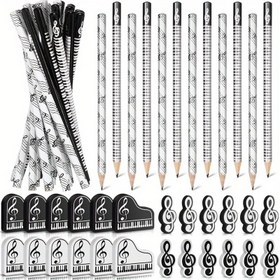 Resim 24'lü Ahşap Müzik Kalem Seti, 0.3mm Kurşun, Müzik Nota Tasarımı, Klavye & Treble Çift Çengel, Sınıf & Müzisyen Malzemeleri, Toplu Set 