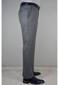 Resim Klasık Erkek Keten Desenlı Leros Kumaş Pantolon Füme 