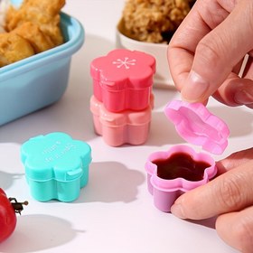 Resim 4'lü Mini Taşınabilir Sos Şişesi Seti, Çiçek Deseni, Dayanıklı Plastik Mutfak Aksesuarları, Yuvarlak Şekil, Sadece Elde Yıkama, Salata & Domates Sosu İçin 
