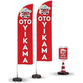 Resim Oto Yıkama Temalı 2 Adet Yelken Bayrak,1 Adet Reklam Duba Paketi 