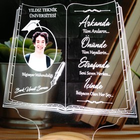 Resim Fotoğraflı Mezuniyet Hediyesi LED Kitap Lamba / Kişiye Özel Resimli Kitap Mezuniyet Hediyesi / Okul Mezuniyetine Özel Fotoğraflı Hediye 