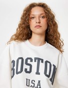 Resim Oversize Sweatshirt Bisiklet Yaka Kolej Baskılı Uzun Kollu Şardonlu 