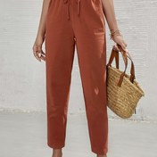 Resim Kadınların şık ve moda yüksek bel kesik pantolonları - Düz Renk, Esnek, Hafif Polyester, Bahar/Yaz/Sonbahar için mükemmel, Japon/Koreli/Avrupa Tarzı, Dış Mekan Rahat Giyim 