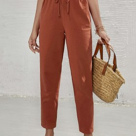 Resim Kadınların şık ve moda yüksek bel kesik pantolonları - Düz Renk, Esnek, Hafif Polyester, Bahar/Yaz/Sonbahar için mükemmel, Japon/Koreli/Avrupa Tarzı, Dış Mekan Rahat Giyim 