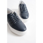 Resim Eryon Erkek Lacivert Hakiki Deri Casual Sneaker Lastik Detaylı Ayakkabı 