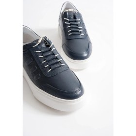 Resim Eryon Erkek Lacivert Hakiki Deri Casual Sneaker Lastik Detaylı Ayakkabı 