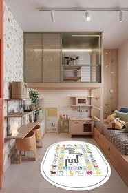 Resim İngilizce Harf VE Hayvan Temalı Eğitici Oval Çocuk Odası Oyun Halısı O-ÇOCUK-44, Beyaz, 60 x 150 