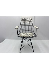Resim Knsz kafes tel sandalyesi 1 li mazlum syhçiçek gri kumaş kolçaklı ofis cafe bahçe mutfak 