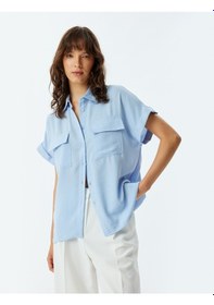 Resim Koton Kısa Kollu Gömlek Kapaklı Cep Detaylı Rahat Kalıp Mavi 4sak60497pw Mavi 