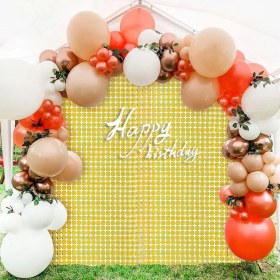 Resim MCM Group Ekstra Metalize Altın Renk Disko Dikdörtgen Kesim Kapı Perdesi Dekorasyon 1x2 Metre - Lisinya 