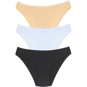 Resim 1001 Kadın Beyaz Siyah Ten 3'lü Günlük Slip Külot V12-Siyah-Beyaz-Ten Siyah - Beyaz - Ten Rengi 