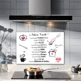 Resim Decorita Cam Ocak Arkası Koruyucu | Aşkın Tarifi | Beyaz Fon | 