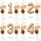 Resim 12 adet Karamel Numara Folyo Balon Seti Khaki Nude Retro Balon Doğum Günü Partisi Dekorasyon Malzemeleri 