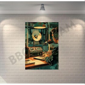 Resim Müzik Stüdyosu İllüstrasyon Retro Ahşap Poster 