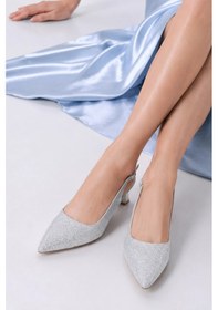 Resim Sovenso Lurezza Suni Deri Tül Detaylı Gümüş Sivri Burunlu Stiletto GÜMÜŞ 