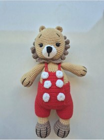 Resim Sevimli Aslan Amigurumi Sarı - Kırmızı 
