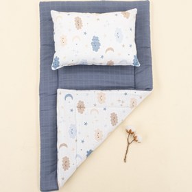 Resim Alt Açma Matı ve Yastık - Çift Taraflı - İndigo Muslin - Mavi Bulut 