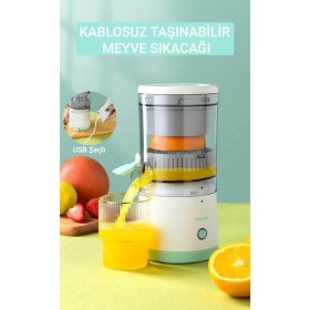 Resim Kablosuz Taşınabilir Narenciye Sıkacağı, Şarjlı Portakal Meyve Sıkacağı Beyaz 