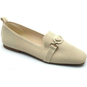 Resim Feles Küt Burun Kalp Toka Detaylı Kadın Babet Ayakkabı Bej 