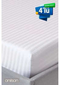 Resim 4'lü Çizgili Saten Lastikli Çarşaf Tek/çift Kişilik,83tel Beyaz 