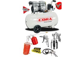 Resim Cora 50 Litre Süper Sessiz Yağsız Hava Kompresörü ve Havalı Alet Seti Boya Seti 1 Hp 