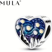 Resim 1 adet MULA Rüya Silvery Kübik Zirkonya Aşk Kalp Van Gogh Yıldızlı Gökyüzü Göksel Galaksi Yıldızlar Şans 3mm Bileklik Kolye için, Kadınlar için İdeal - DIY Boncuk Kolye, Günlük Giyim Hediyesi için Mükemmel - Gizemli Durum 
