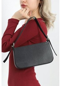 Resim Lovelystore Düz Baget Astarlı 3 Gözlü Basic Omuz Çantası 27x15 Siyah 
