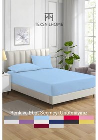 Resim Ranforce Mavi Pamuklu Tek / Çift Kişilik Battal Tam Kenar Lastikli Çarşaf 14 Renk Fıtted Mavi 