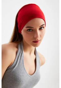 Resim Kadın Çift Taraflı Kullanım Alternatifli Pamuklu Penye Kaymaz Hafif Spor Saç Bandı Bandana - Tek Ebat / Kırmızı Kırmızı 