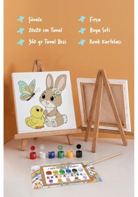 Resim Sevimli Fil Temalı Çocuk Boyama Tuvali Şövaleli Eğitici Boyama Seti 20x20 Cm 