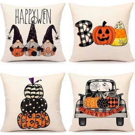 Resim Cadılar Bayramı Dekor Yastık Kılıfları 18x18 4'lü Set Sonbahar Cadılar Bayramı Çiftlik Evi Dekorasyonları Açık Hava Atma Yastık Kılıfı 