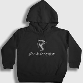 Resim Presmono Unisex Çocuk Siyah Bad Vibes Forever XXXTentacion Kapüşonlu Sweatshirt 