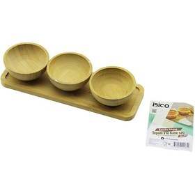 Resim 4pcs Çerezlik - Lokumluk Ahşap Bambu Tepsili Kase Seti 30x11cm Renkli 