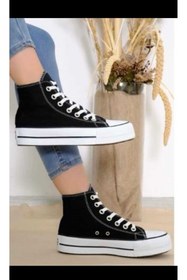 Resim PremiumShoes SİYAH UZUN PLATFORM KALIN TABAN CONVER SNEAKER 