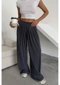 Resim Feela Moda Premium Modal Kumaş Pileli Şalvar Kadın Pantolon 2012 Antrasit 