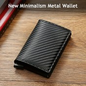 Resim Karbon Fiber Dokulu Alüminyum Alaşımlı İnce Cüzdan - Erkekler ve Kadınlar için Minimalist Kredi Kartlığı, Metal Halkalı, Dayanıklı Polyester Astarlı, Çoklu Kart Yuvası - Babalar Günü, Mezuniyet, Okula Dönüş İçin Mükemmel Hediye 