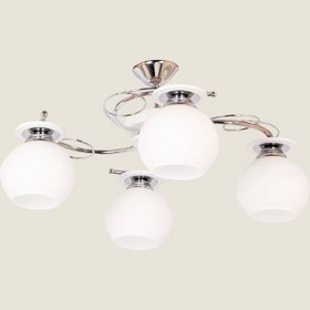 Resim KUZENLER Krom Metal Gövde 4’lü Beyaz Cam Modern Tavan Avizesi 