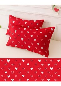 Resim Desenli Pamuklu Kalpli Desen Yastık Kılıfı 2 Adet 50 X 70 Cm Kırmızı 
