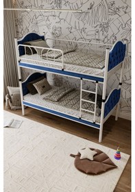 Resim Argimo Melis Çift Katlı Metal Ranza ve Karyola 90 x 190 CM Yatak Ölçülü Mavi 